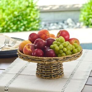 Better Homes & Gardens Beige Black Rattan Cake Plant Stand Serving Tray 12 x 5